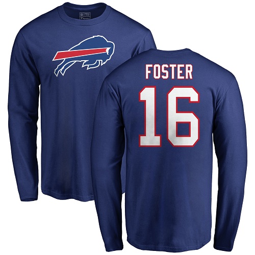 Men NFL Buffalo Bills #16 Robert Foster Royal Blue Name and Number Logo Long Sleeve T Shirt